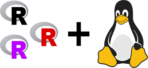 Three R logo icons plus Linux penguin